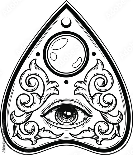 ouija planchette with eye of providence vector hand drawn illustration tattoo sketch style isolated on white photo