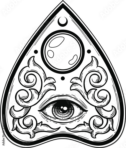 Ouija Planchette With Eye Of Providence Vector Hand Drawn Illustration ouija-planchette-with-eye-of-providence-vector-hand-drawn-illustration