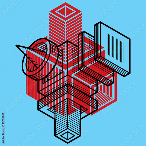 Engineering three-dimensional construction, abstract vector trigonometric shape.