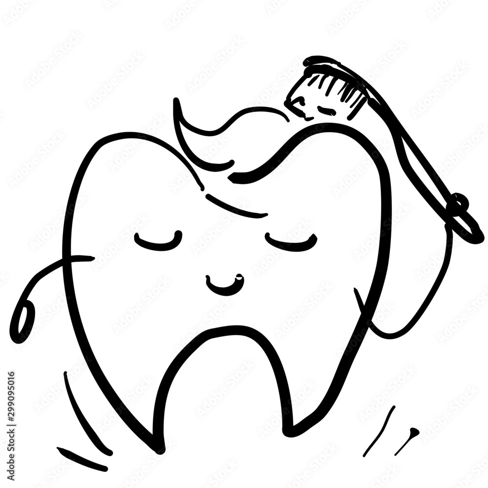 Icon tooth with eyes and mouth. kawaii. Brushing himself with a toothbrush. Hand-drawn Icon tooth with eyes and mouth. kawaii. Brushing himself with a toothbrush. Hand-drawn