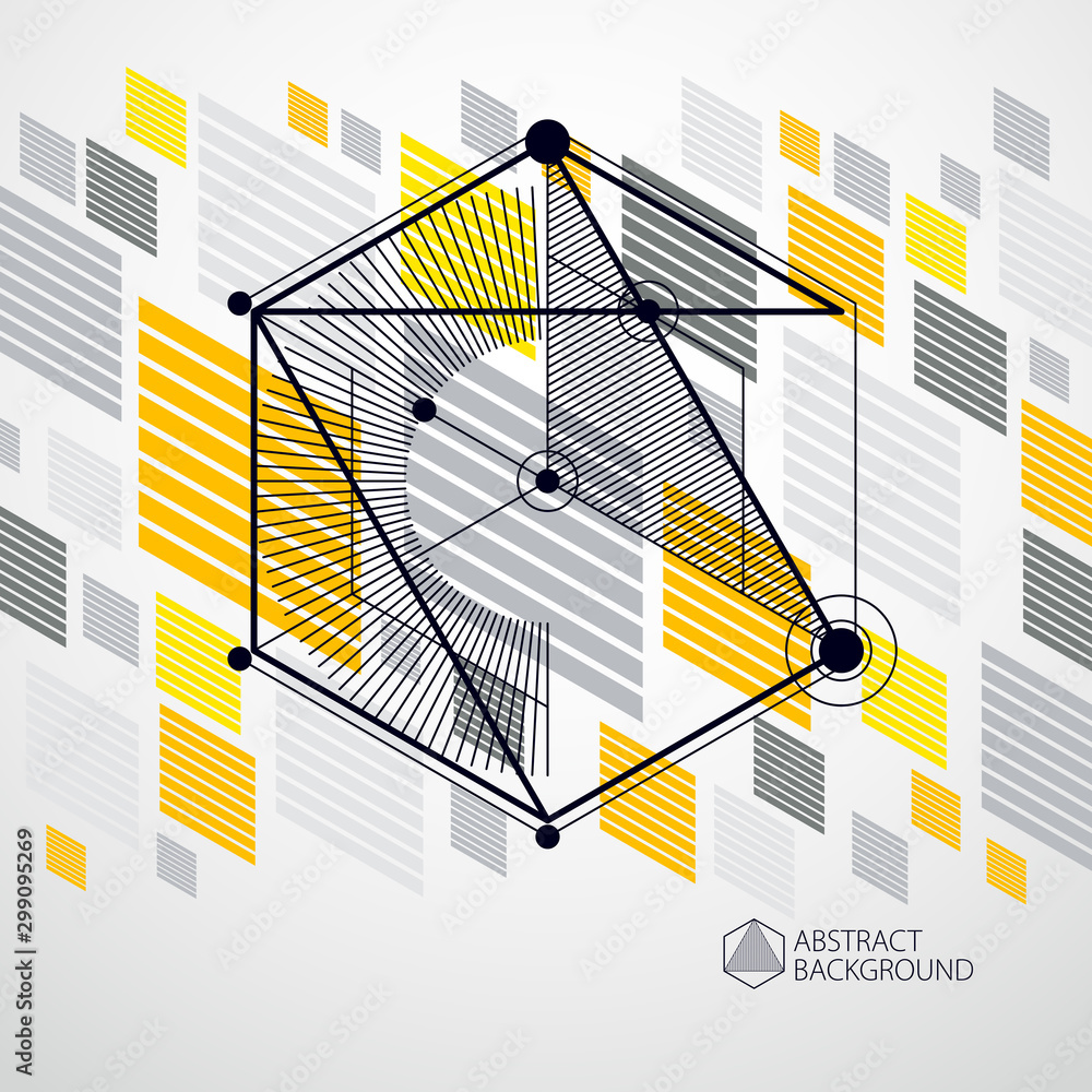 Trendy geometric vector pattern, textured abstract cube mesh yellow background. Technical plan, abstract engineering draft for use in graphic and web design.