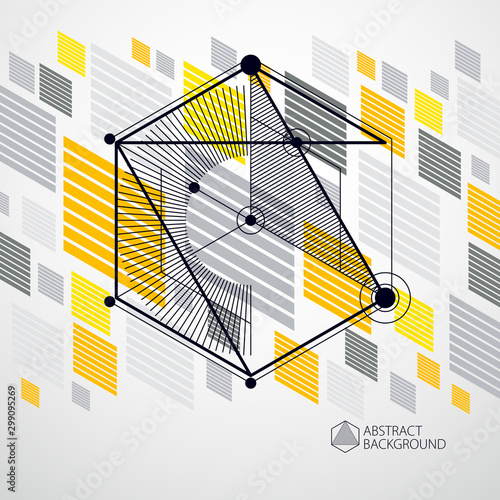 Trendy geometric vector pattern, textured abstract cube mesh yellow background. Technical plan, abstract engineering draft for use in graphic and web design.