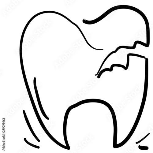 Icon tooth with a broken piece. Dentistry. Hand-drawn