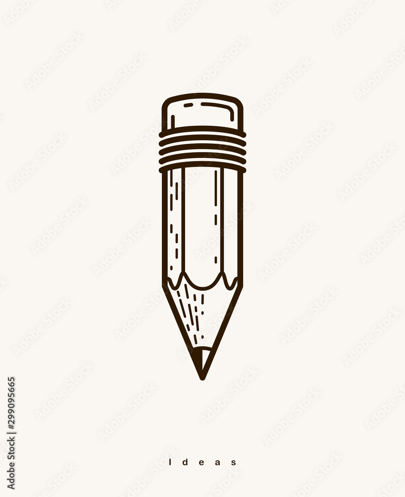 Pencil vector simple trendy logo or icon for designer or studio, creative design, education, science knowledge and research, linear style.