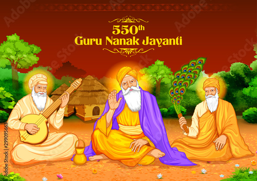 illustration of Happy Gurpurab, Guru Nanak Jayanti festival of Sikh celebration background for 550th birthday