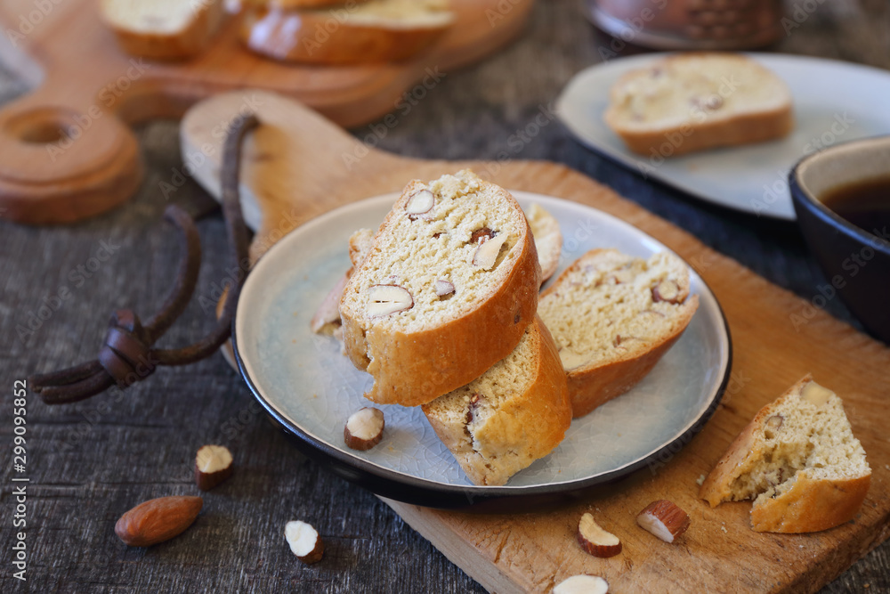 Italian biscuits: almonds biscotti and cup of coffee Italian biscuits: almonds biscotti and cup of coffee