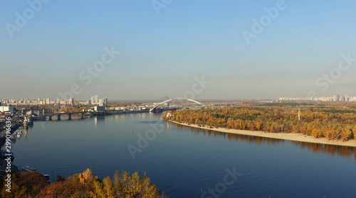 Autumn sunny day over the Dnieper in Kiev