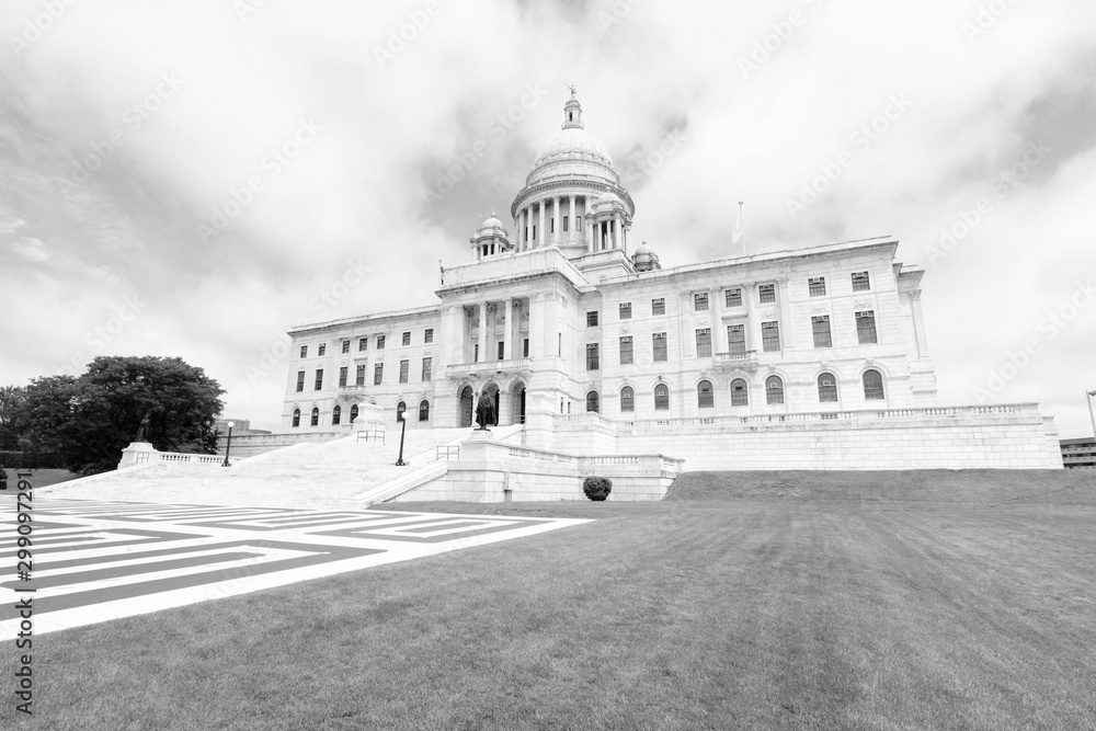 Rhode Island state house. Black and white vintage style. 