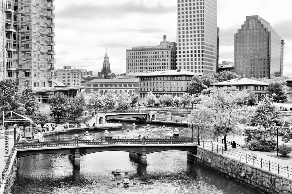 Providence, RI. Black and white vintage style. 