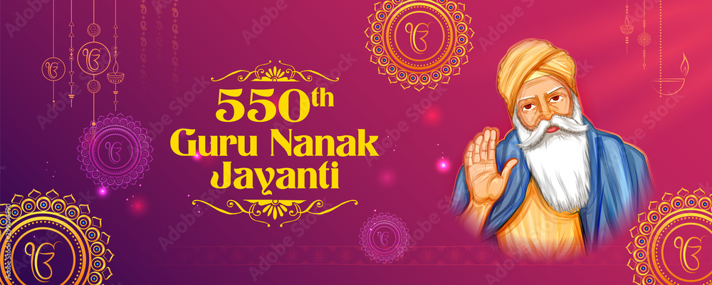 illustration of Happy Gurpurab, Guru Nanak Jayanti festival of Sikh celebration background for 550th birthday