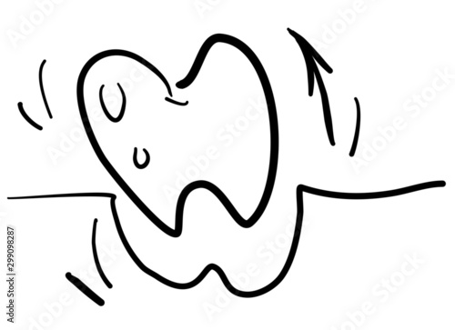 Remove the tooth and pull out the tooth. Hand-drawn