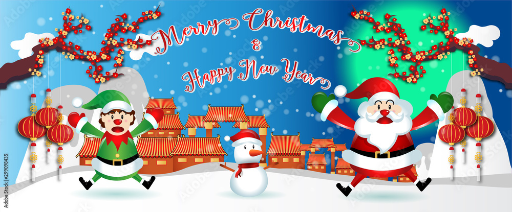 Fototapeta premium Merry Christmas. Santa Claus cute cartoon for Christmas and New Year background. Vector illustration.