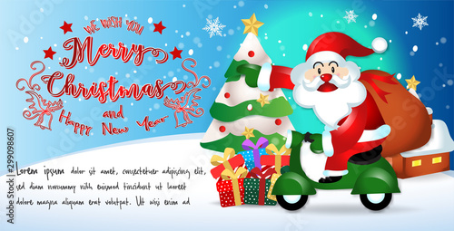 Merry Christmas. Santa Claus cute cartoon for Christmas and New Year background. Vector illustration. © Long@gilbert