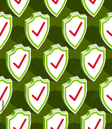 Shields seamless background, protection, antivirus or firewall, vector wallpaper or web site background.