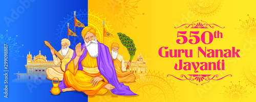 illustration of Happy Gurpurab, Guru Nanak Jayanti festival of Sikh celebration background for 550th birthday