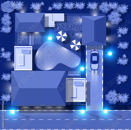 Ultraviolet building map top view city electric