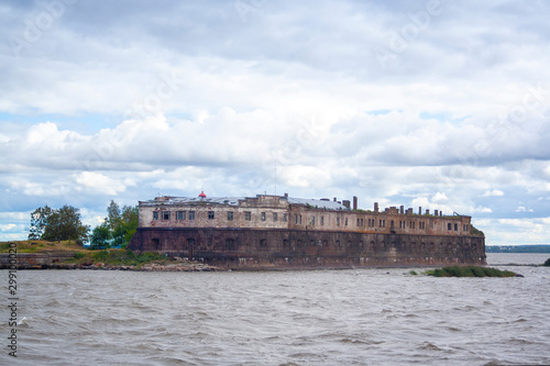 Marine fort kronshlot on the island in kronstadt saint-petersburg at summer day. Tourist attraction in saint petersburg, russia photo