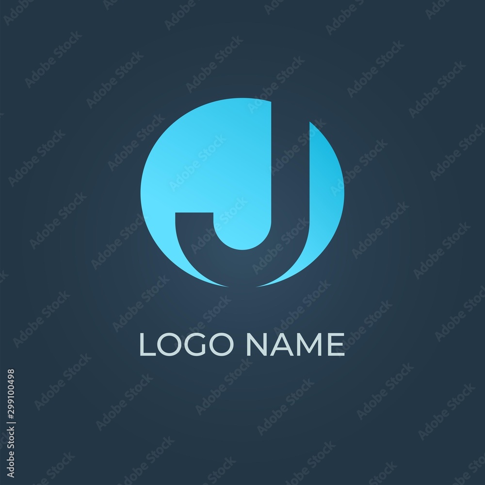 Blue letter J with circle shape on isolated dark background. Alphabet vector. Blue letter J with circle shape on isolated dark background. Alphabet vector.