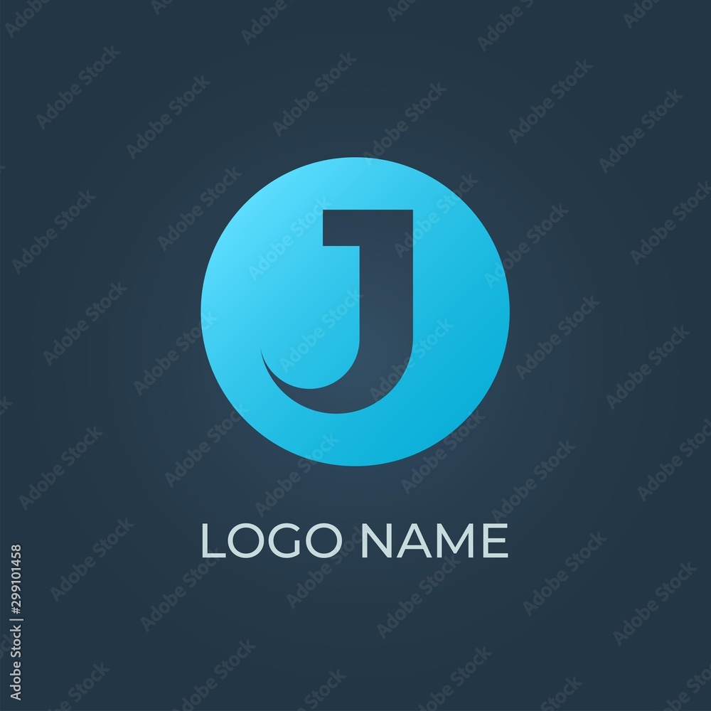 Blue letter J with circle shape on isolated dark background. Alphabet vector. Blue letter J with circle shape on isolated dark background. Alphabet vector.
