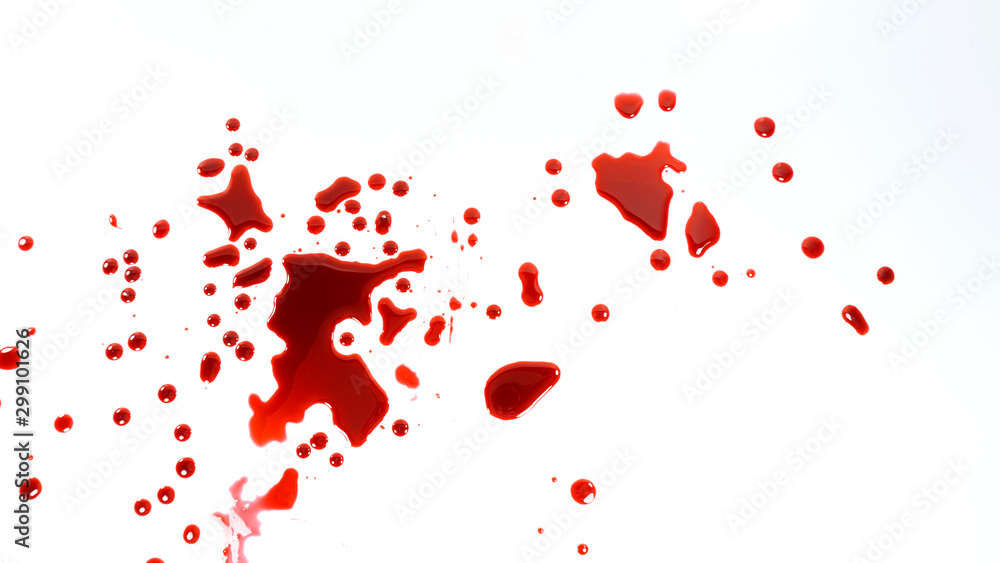 Red blood drops on a white background, Top view Blank for design.. Red blood drops on a white background, Top view Blank for design..