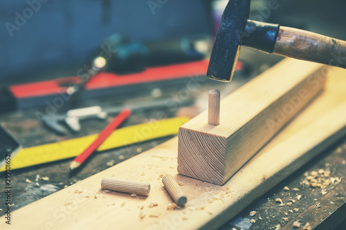 woodworking - making wooden dowel joint photo