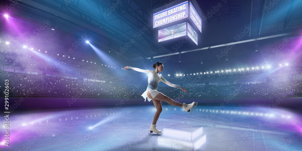 Figure skating girl in ice arena. - obrazy, fototapety, plakaty 