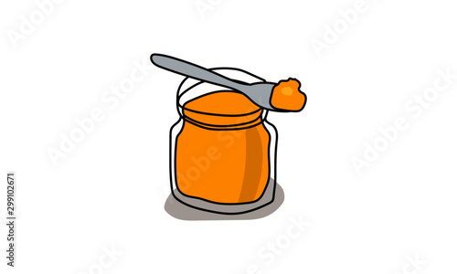 Ghee with Spoon Hand Drawn Vector Illustration