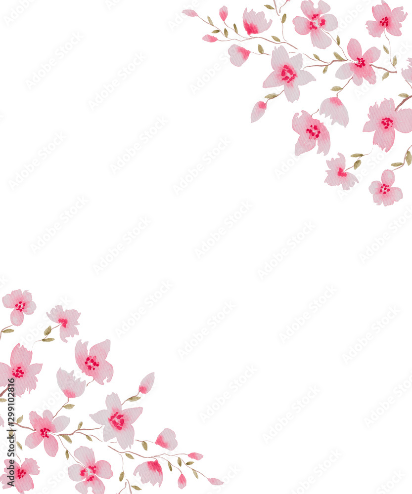 watercolor cherry blossom flowers frame for invitation, floral birthday card, sakura flower decorative frame