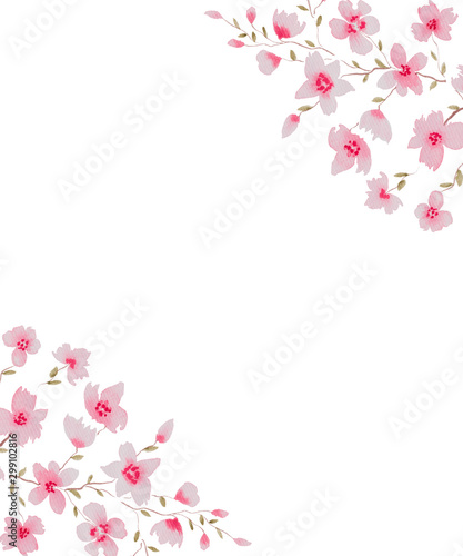 watercolor cherry blossom flowers frame for invitation, floral birthday card, sakura flower decorative frame