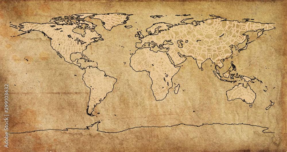 old paper world map mandala background