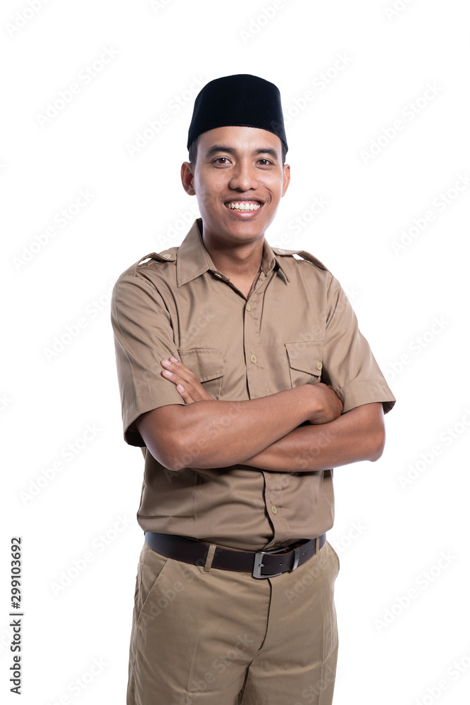 portrait of government worker wearing khaki uniform. pegawai negeri sipil of indonesia pns portrait of government worker wearing khaki uniform. pegawai negeri sipil of indonesia pns