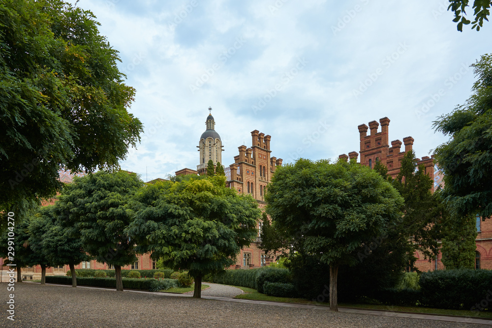 Fototapeta premium Chernivtsi National University, architectural ensemble of the Residence of Bukovynian and Dalmatian Metropolitans, Chernivtsi, Ukraine. Architectural attraction.