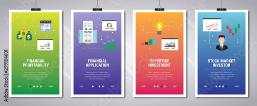 Internet banner set with financial profitability and investment icons.