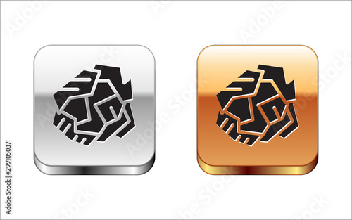 Black Crumpled paper ball icon isolated on white background. Silver-gold square button. Vector Illustration