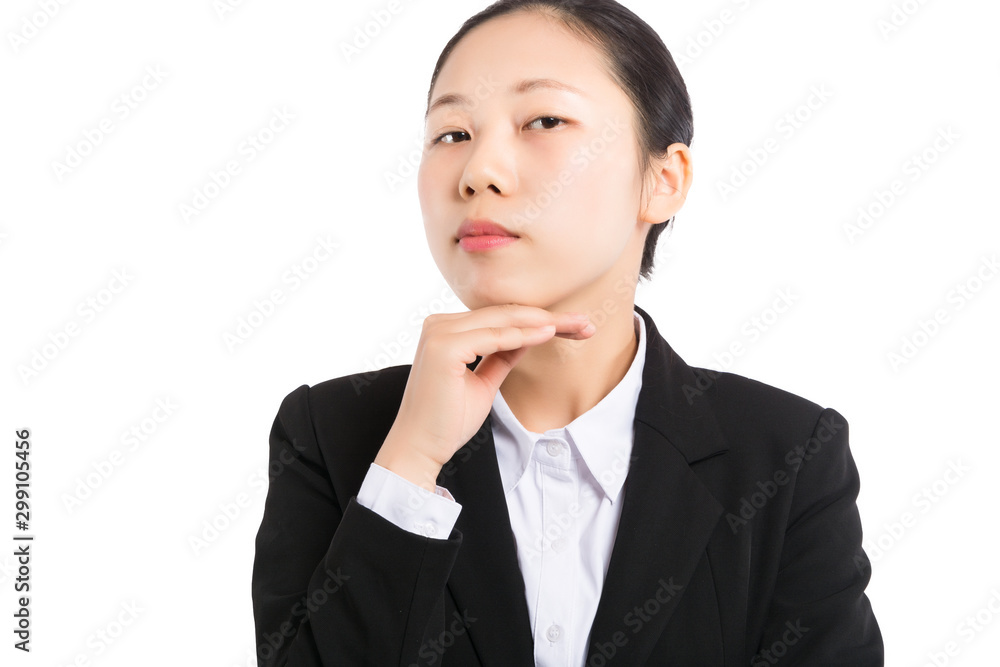Annoyed woman, funny student with laptop computer playing holding pen between nose and lips as mustache looking up thinking playful bored after working long hours isolated light blue white background Annoyed woman, funny student with laptop computer playing holding pen between nose and lips as mustache looking up thinking playful bored after working long hours isolated light blue white background