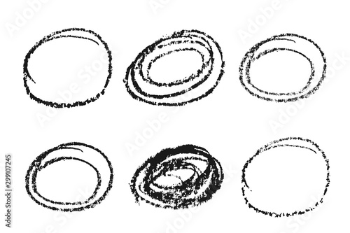 Charcoal, circle design objects. grunge rough. It is easy to change color. Elements isolated on a light background.
