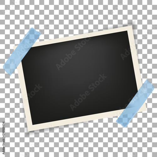 Retro realistic blank instant photo card with shadow effect white border isolated on transparent background. Template photo design, vector illustration