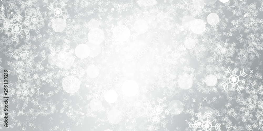 white blur abstract background. bokeh christmas blurred beautiful shiny Christmas lights. Snow background.
