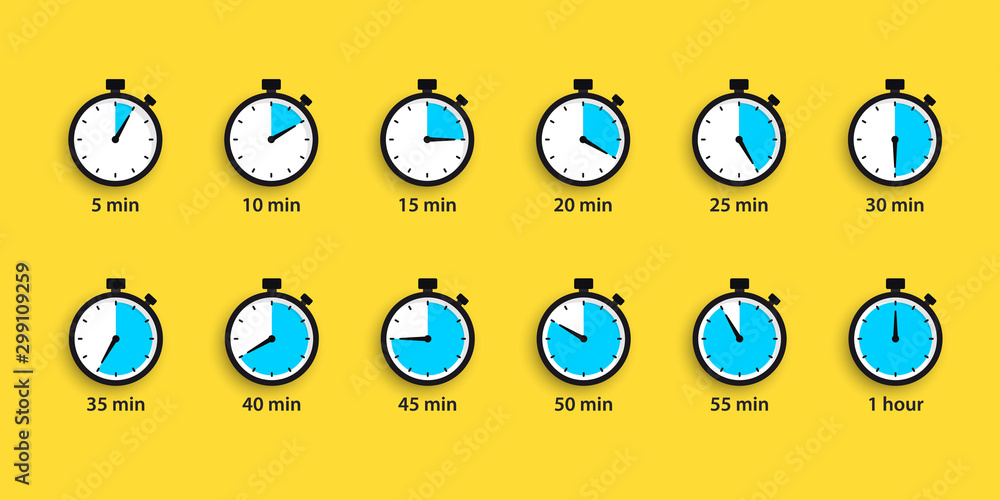 1 hour clock icon in flat style. Timer countdown vector