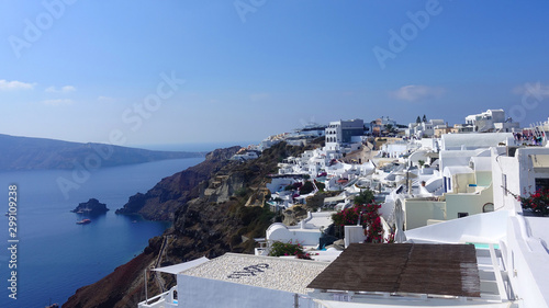 Photo of iconic village of Oia built on a cliff in famous island of Santorini, Cyclades, Greece