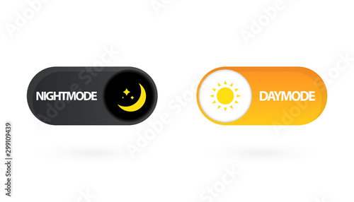 Day night switch. Simple dark mode switch icon. Concept of gadget interface switch to Day and Night mode and ui symbol. Day and Night Mode. Vector On Off Switch. Light and Dark Buttons.