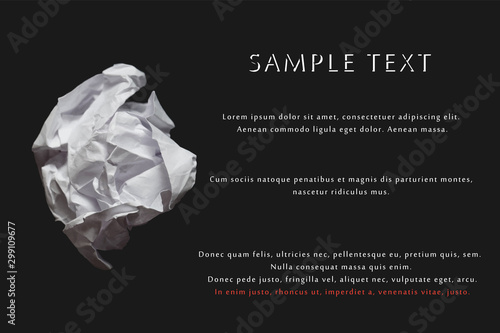 Paper white balls. Vector realistic crumpled paper on a black background, indented for text.