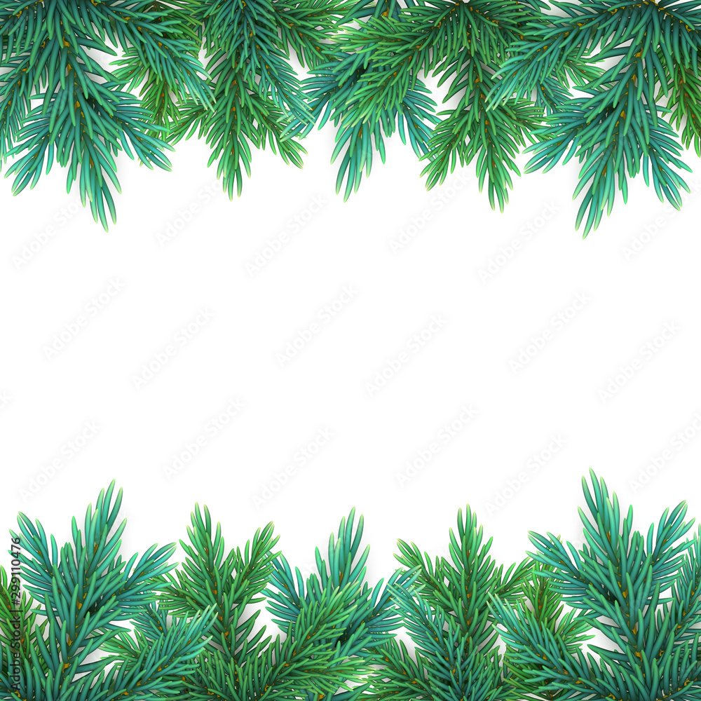 A realistic, detailed New Year's garland made of pine tree branches to create postcards, banners for the site. Realistic xmas decoration elements.