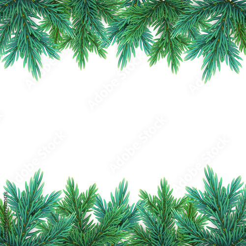 A realistic, detailed New Year's garland made of pine tree branches to create postcards, banners for the site. Realistic xmas decoration elements.