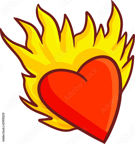 Cute and funny heart get angry with fire background