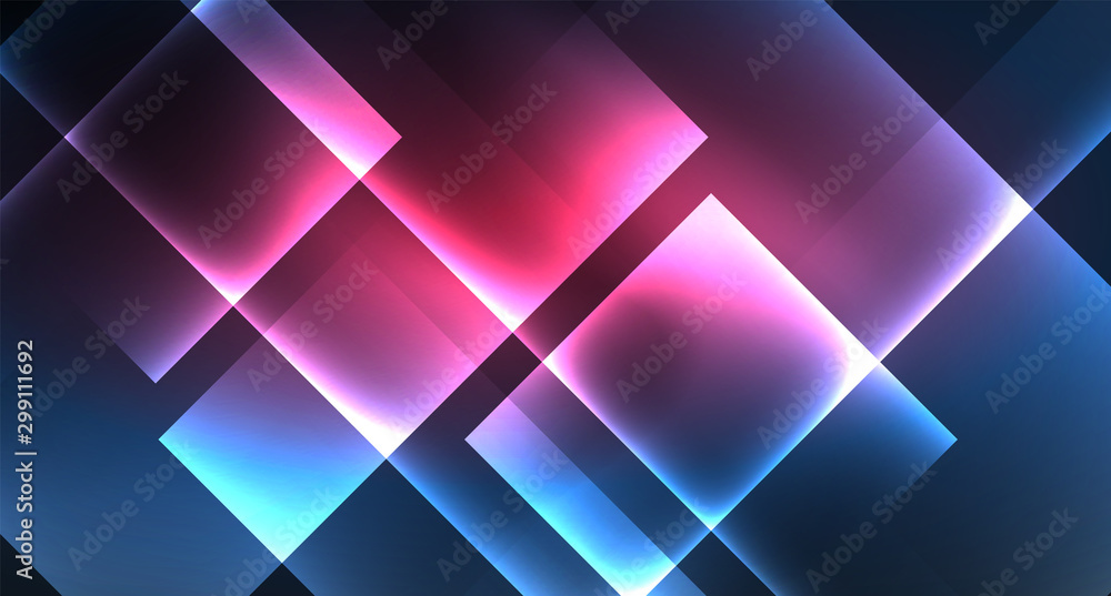 Neon glowing techno square rectangle lines, blue hi-tech futuristic abstract background Neon glowing techno square rectangle lines, blue hi-tech futuristic abstract background