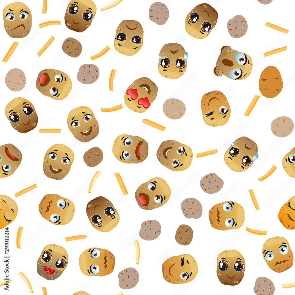 Fototapeta premium Cute seamless pattern with cartoon emoji potatoes