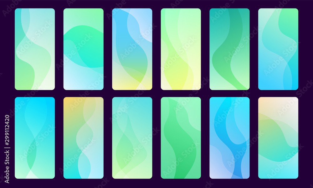 Set of 16 abstract blue and green wave mobile backgrounds. Set of 16 abstract blue and green wave mobile backgrounds.