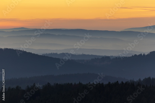 Detail of distant hill from lookout Nebelstein on sunset  Austria landscape