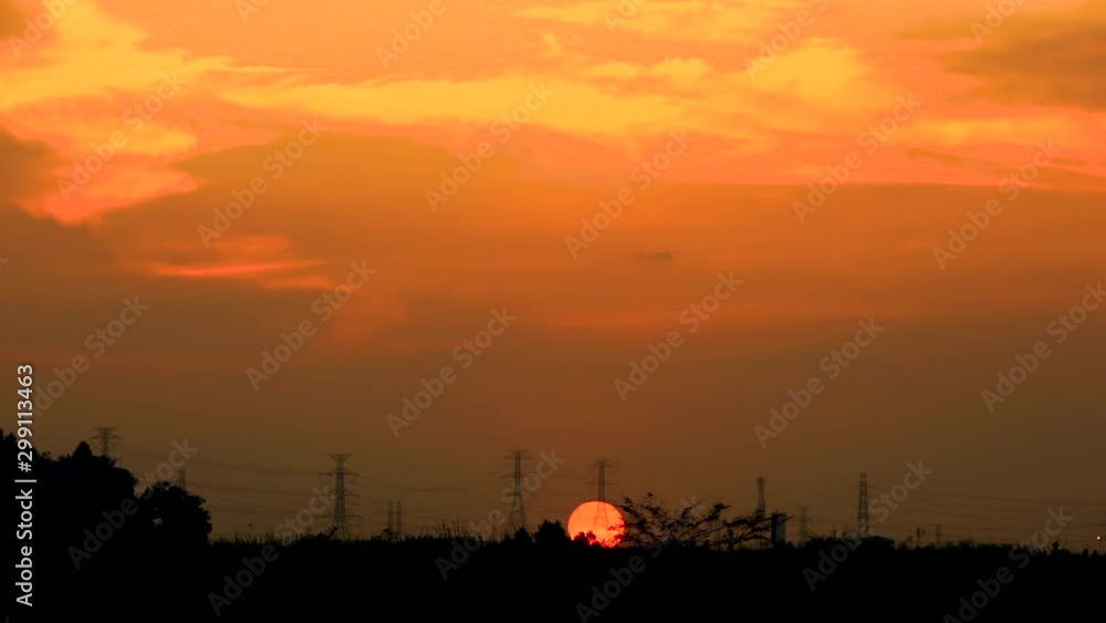 Time lapse of beautiful landscape silhouette sunset with Clouds	